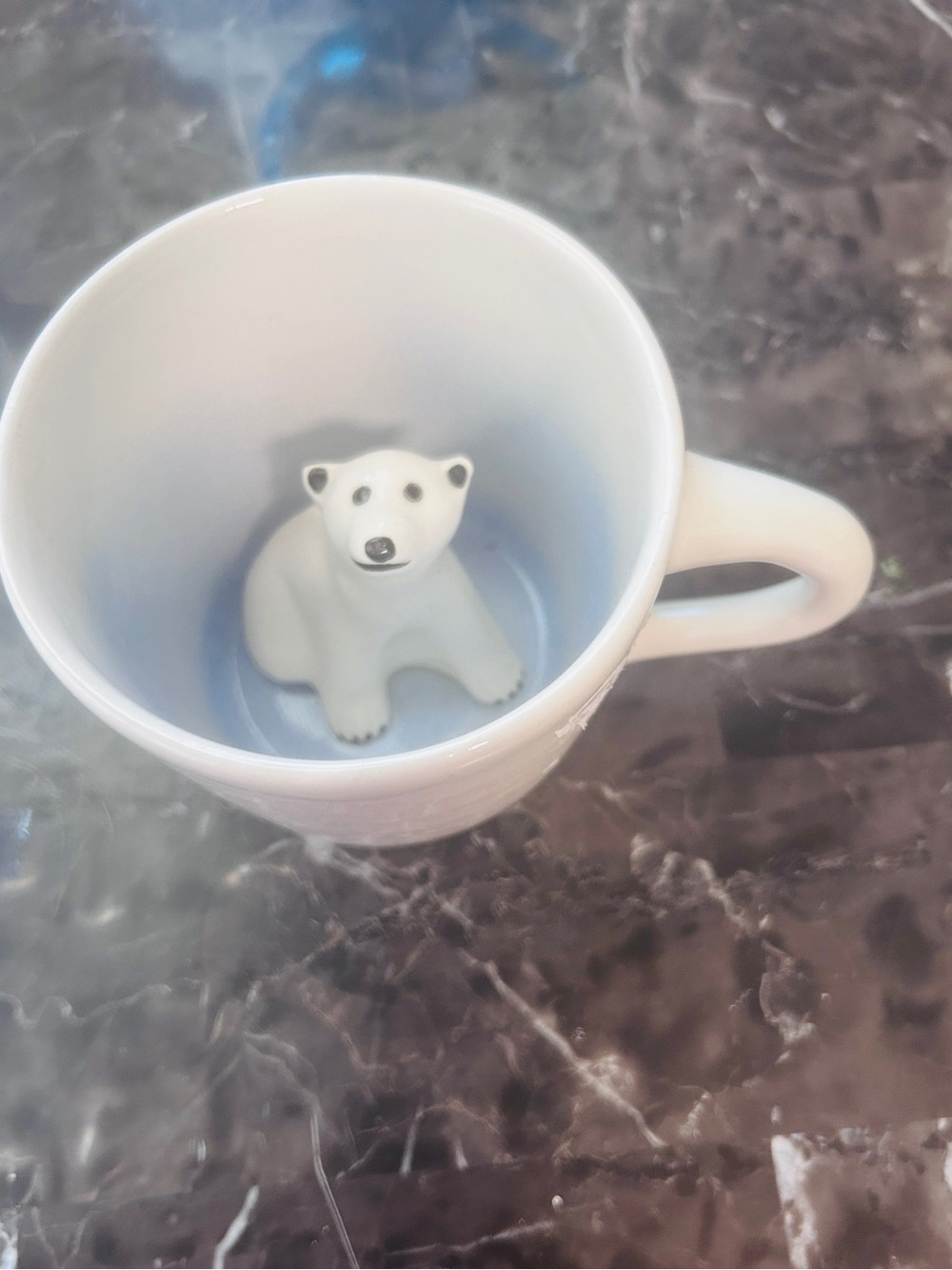 White Ceramic Mug with Hidden Polar Bear Figurine pottery